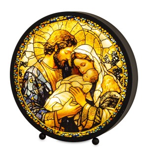 LATARNIA METALOWA LED WITRAŻOWY ŚWIĘTY WITRAŻ LAMPION DEKORACJA LATARENKA