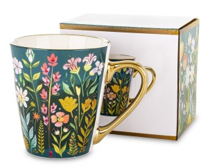 Kubek Porcelanowy 300 ml w kolorowe kwiaty Złota Obwódka Glamour kubeczek