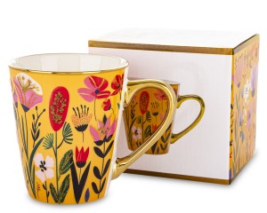 Kubek Porcelanowy 300 ml w kolorowe kwiaty Złota Obwódka Glamour kubeczek