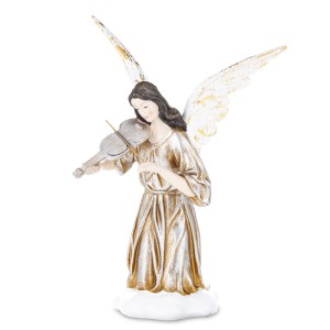 Anioł Figura Aniołek złoty ze skrzypcami skrzydła figurka Dekoracja Ozdoba