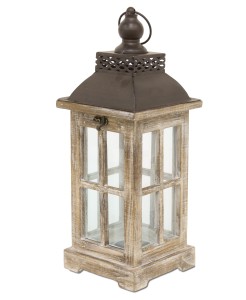 Lampion Brązowy Metalowy Drewniany dekoracyjny Latarnia Świecznik retro