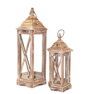 Lampion lampiony 2szt Brązowy Metalowy Drewniany Latarnia Świecznik retro