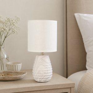 Lampa stołowa dekoracja glamour ceramiczna z kloszem lampka nocna biała