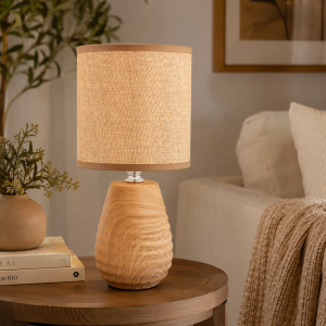 Lampa stołowa dekoracja glamour ceramiczna z kloszem lampka nocna brązowa