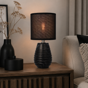 Lampa stołowa dekoracja glamour ceramiczna z kloszem lampka nocna czarna