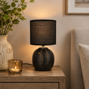 Lampa stołowa dekoracja glamour ceramiczna z kloszem lampka nocna czarna