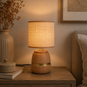Lampa stołowa dekoracja glamour ceramiczna z kloszem lampka nocna brązowa