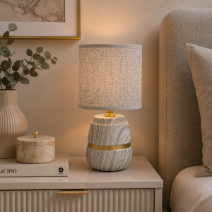 Lampa stołowa dekoracja glamour ceramiczna z kloszem lampka nocna szara