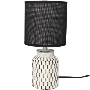 Lampa stołowa glamour ceramiczna z kloszem lampka nocna biała - czarna