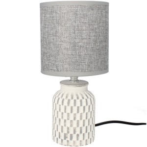 Lampa stołowa glamour ceramiczna z kloszem lampka nocna biała - szara