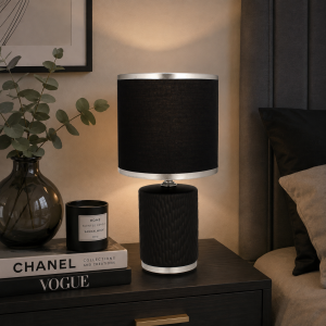 Lampa stołowa glamour ceramiczna z kloszem lampka nocna czarna 