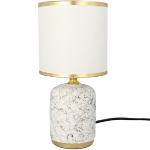 Lampa stołowa glamour ceramiczna z kloszem lampka nocna biało - złota