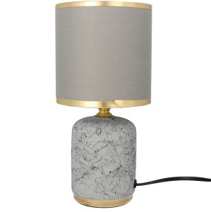 Lampa stołowa glamour ceramiczna z kloszem lampka nocna szaro - złota