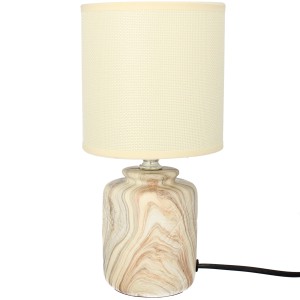 Lampa stołowa glamour ceramiczna z kloszem lampka nocna beżowa