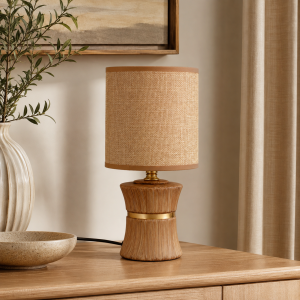 Lampa stołowa glamour ceramiczna z kloszem lampka nocna brązowa
