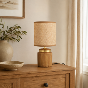 Lampa stołowa glamour ceramiczna z kloszem lampka nocna brązowa