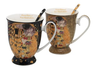 2x Kubek z łyżeczką kubki Gustav Klimt Na prezent Ostatni Pocałunek zestaw