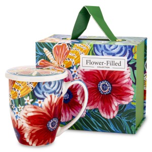 Kubek z zaparzaczem porcelana 350 ml sitko kolorowe kwiaty kubeczek