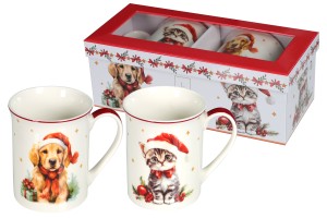 Kubki 2szt porcelanowe 350ml kubek świąteczna piesek kotek pies święta kpl