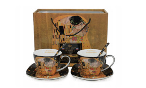 Ekskluzywny komplet porcelany filiżanek Gustav Klimt „Pocałunek” + łyżeczki