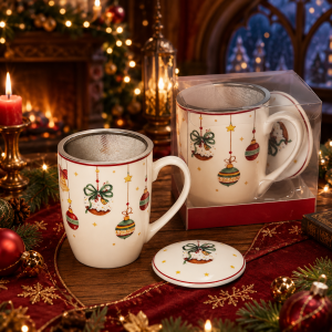 Kubek porcelanowy świąteczny kubeczek z zaparzaczem bajkowy 350ml święta