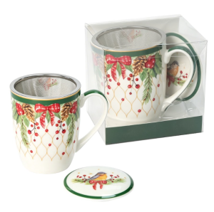 Kubek porcelanowy świąteczny kubeczek z zaparzaczem bajkowy 350ml święta