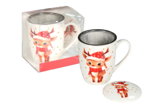 Kubek porcelanowy świąteczny kubeczek z zaparzaczem bajkowy 350ml święta