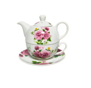 Tea for One KPL filiżanka spodek z dzbankiem kwiatowy  porcelana 400/250ml