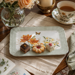 Patera porcelanowa wiosna kwiaty motyl 20 x 13cm słodka paterka prostokątna