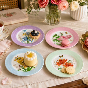 Talerz deserowy talerzyk 4szt zestaw porcelana kolorowe kwiaty kpl 16cm