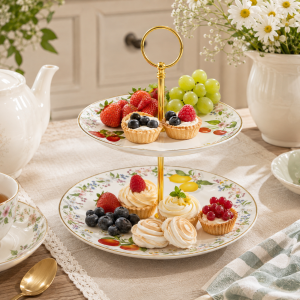 Patera porcelanowa paterka dwupiętrowa owoce fruit summer 16/21cm letnia