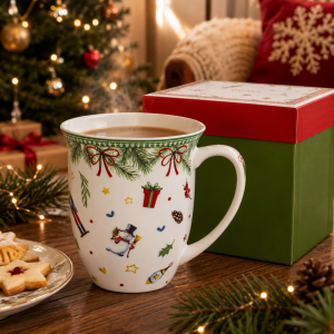 Kubek porcelanowy świąteczny kubeczek duży bajkowy 450ml święta choinka