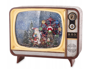 Telewizor retro święta pozytywka grająca świąteczna LED Mikołaj z muzyką