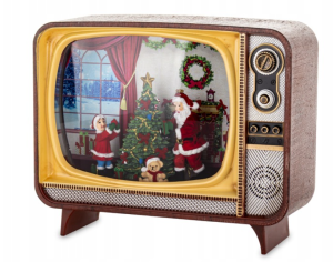 Telewizor retro święta pozytywka grająca świąteczna LED Mikołaj z muzyką 