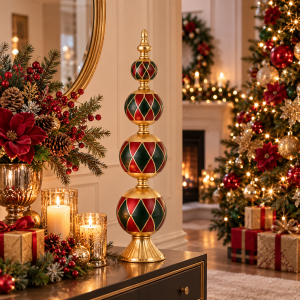 Dekoracja świąteczna Święta złoto czerwono zielona metalowa Christmas