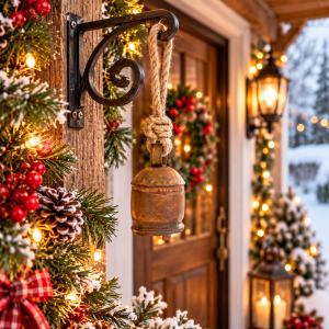 Dzwonek recepcyjny hotelowy rustykalny metalowy rdzawy 23 cm na sznurze