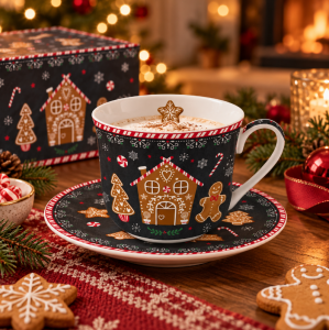 Filiżanka świąteczna 400 ml ze spodkiem Piernikowy Domek prezent christmas