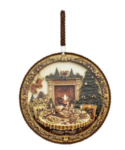 Podstawka Świąteczna Christmas 18 cm Kominek Choinka Złota Dekoracja